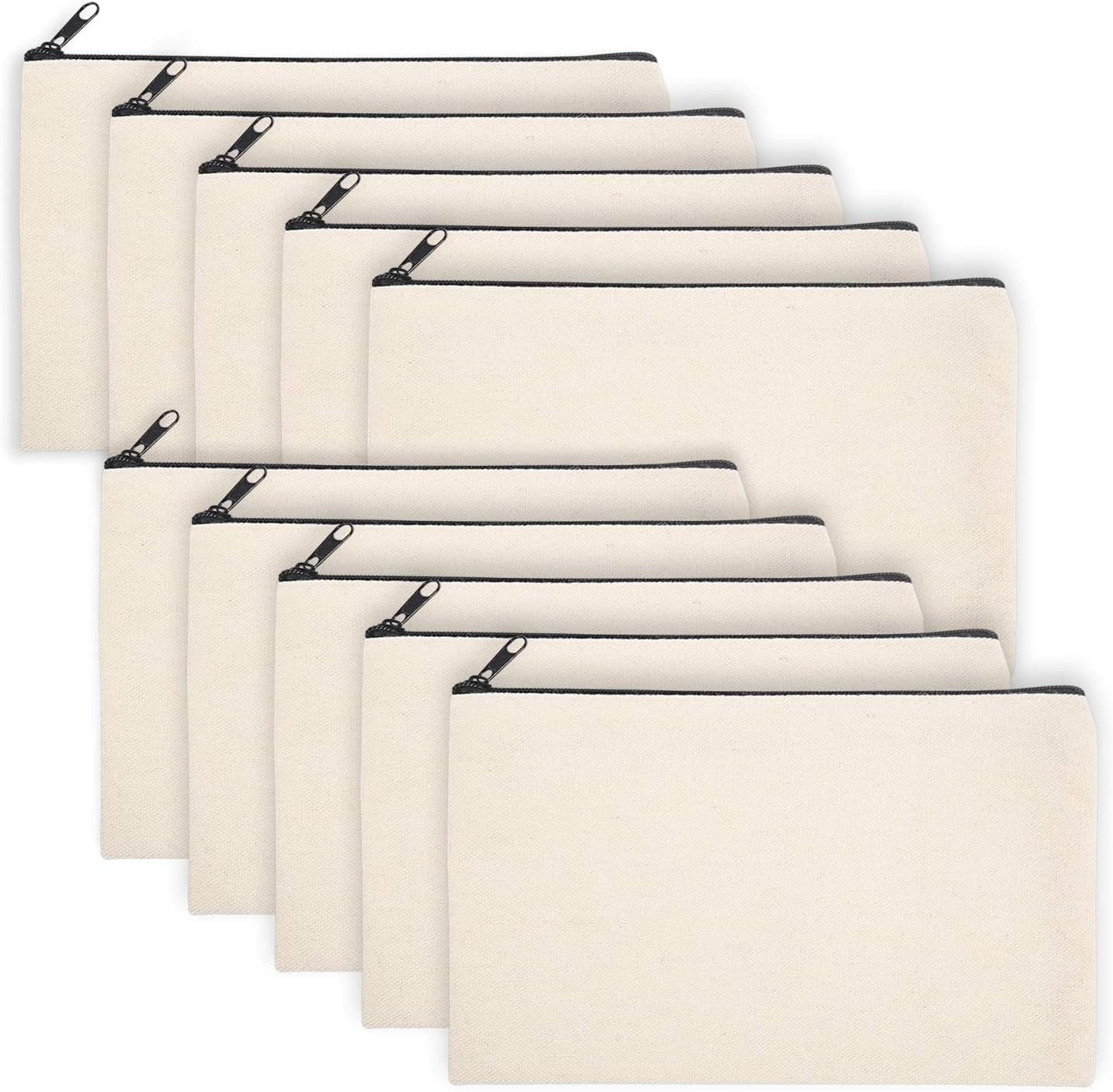 Legigo ZeeDix 10 Pack Blank DIY Craft Bag Canvas Pen Case Blank Makeup Bags - Canvas Pencil Bag Cotton Canvas Cosmetic Bag Multi-Purpose Travel Cosmetic Bag 8.3 × 4.8 Inch