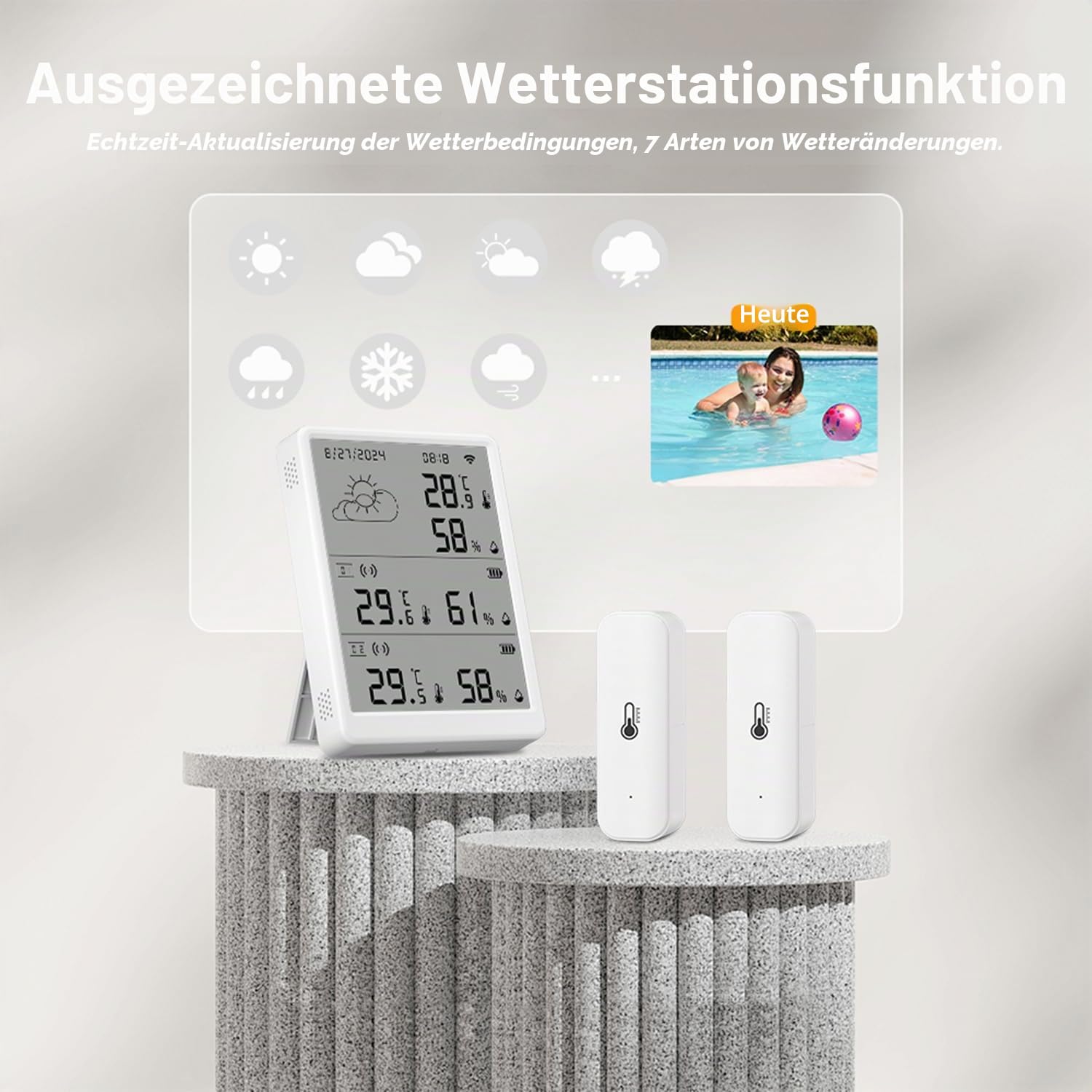 WLAN Thermometer Hygrometer Innen: Intelligenter Temperatur- und Feuchtigkeitsmonitor mit App-Benachrichtigungen und Kostenfreier Datenexport, kompatibel mit Alexa, 4 Sensoren und Basisstation