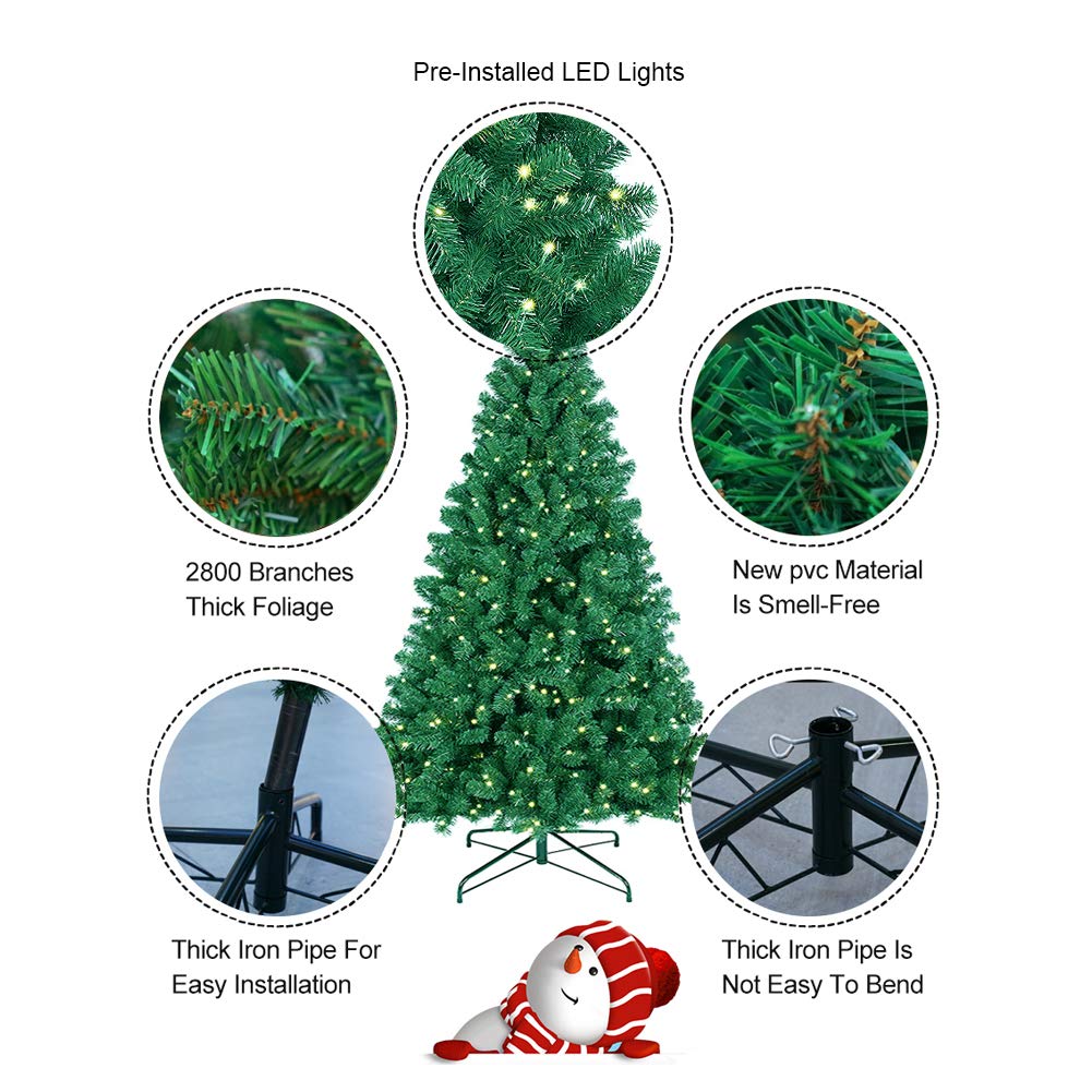 Wisita Artificial Christmas Tree, 9 Feet Christmas Tree with 800 Pre-Lit LED Hinged PVC Holiday Decor Tree, Easy Assembly(9FT-1)