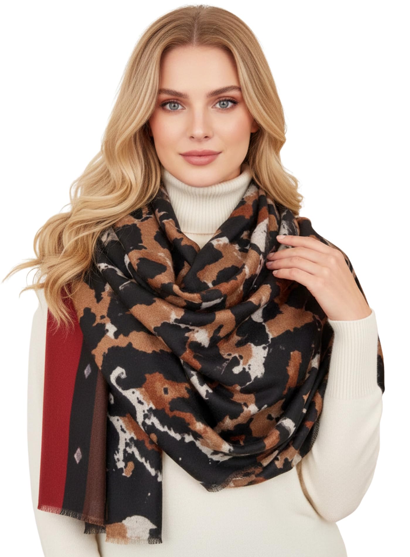 The Accessory Co. Women's Cameo Leopard: Wine Animal Leopard Print Scarf - Scarves With Stripe, Leopard Print Gifts, Pashmina Shawl, Long Winter Wrap Wearable Blanket, Neck Scarf Shawl Scarfs Animal (Cameo Leopard: Wine)