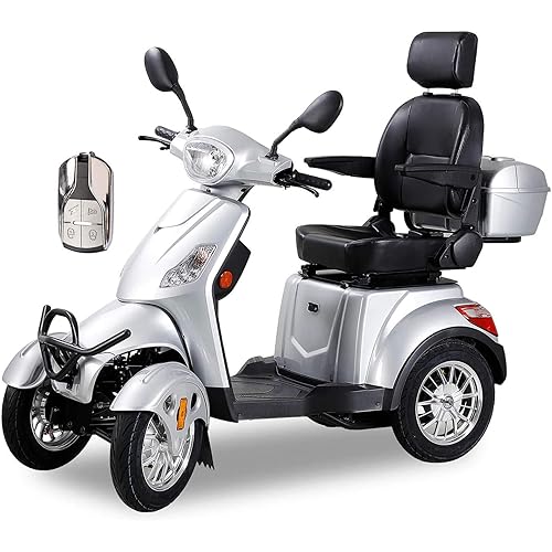 Mobility Scooters for Adults & Seniors, Heavy Duty Powered Mobility Scooter 550lbs Capacity 4 Wheel 3 Speed Electric Handicap Elderly w/Rear Lockbox Remote Key (Type 3 Silver)