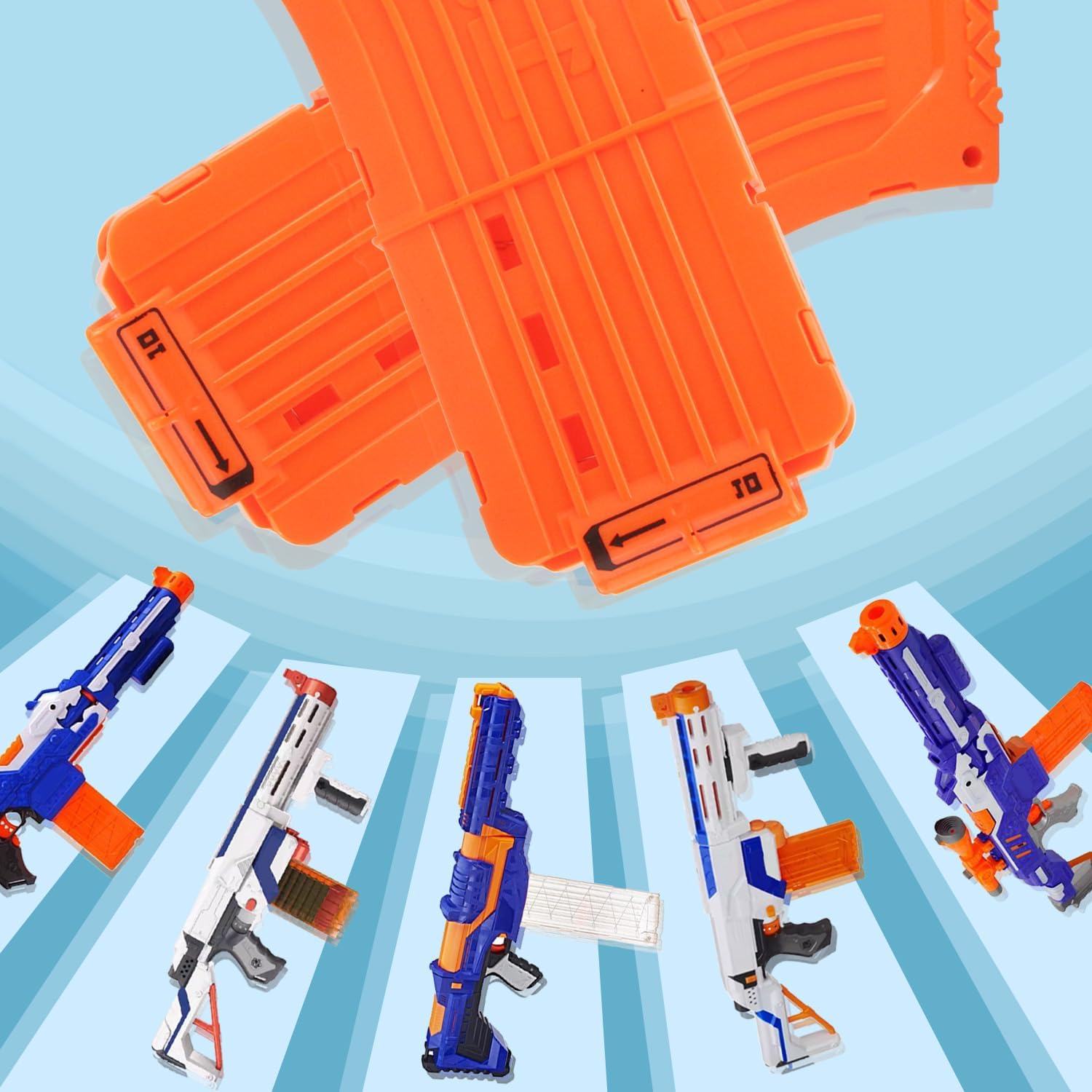 WALWAL 10 Darts Curved Magazine Compatible for Nerf Elite Gun, Soft Bullet Quick Reload Ammo Banana Clips (Orange, 3Pcs)