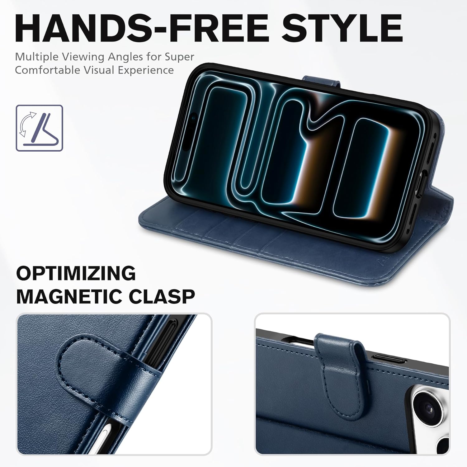 TUCCH Case Wallet for iPhone 17 Pro (6.3") 2025, Stand, RFID Blocking, 4 Card Holder, TPU Shockproof Inner Shell, PU Leather, Magnetic Closure Folio Protective Cover, Dark Blue - Image 4