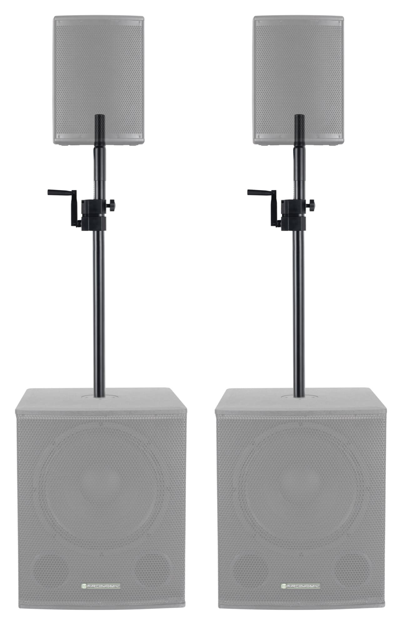 Pronomic Distanzrohr M20 mit Kurbel 2x Set - Distanzstangen aus Stahl - Mit Kurbel zur einfachen Höheneinstellung - Zur Montage von Topteilen auf Subwoofer - Länge: 95-148 cm - M20-Gewinde - Schwarz