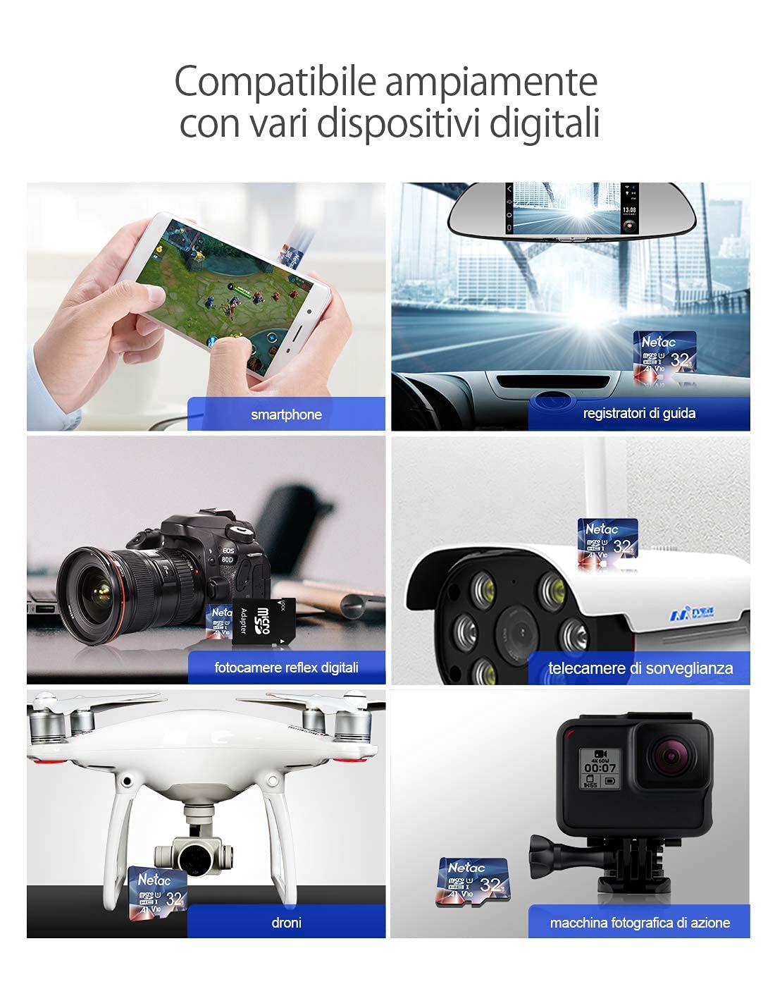 Netac 32G Scheda Micro SD Set da 2, Scheda di Memoria A1, U1, C10, V10, FHD, 600X, UHS-I Velocità fino a 90/10 MB/sec(R/W) Micro SD Card per Telefono, Videocamera, Switch, Gopro, Tablet