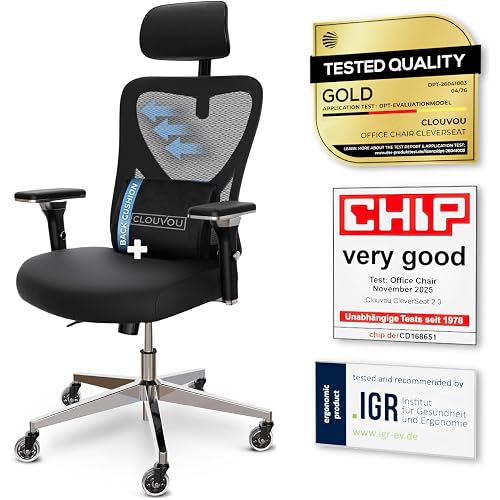 CleverSeat Ergonomic Office Chair Comfy [#1 in Tests] Ergonomic Chair with Breathable Mesh Back | Computer Chair with wheels | Home Office Desk Chair with 3D Headrest | Swivel Chair for 330lbs