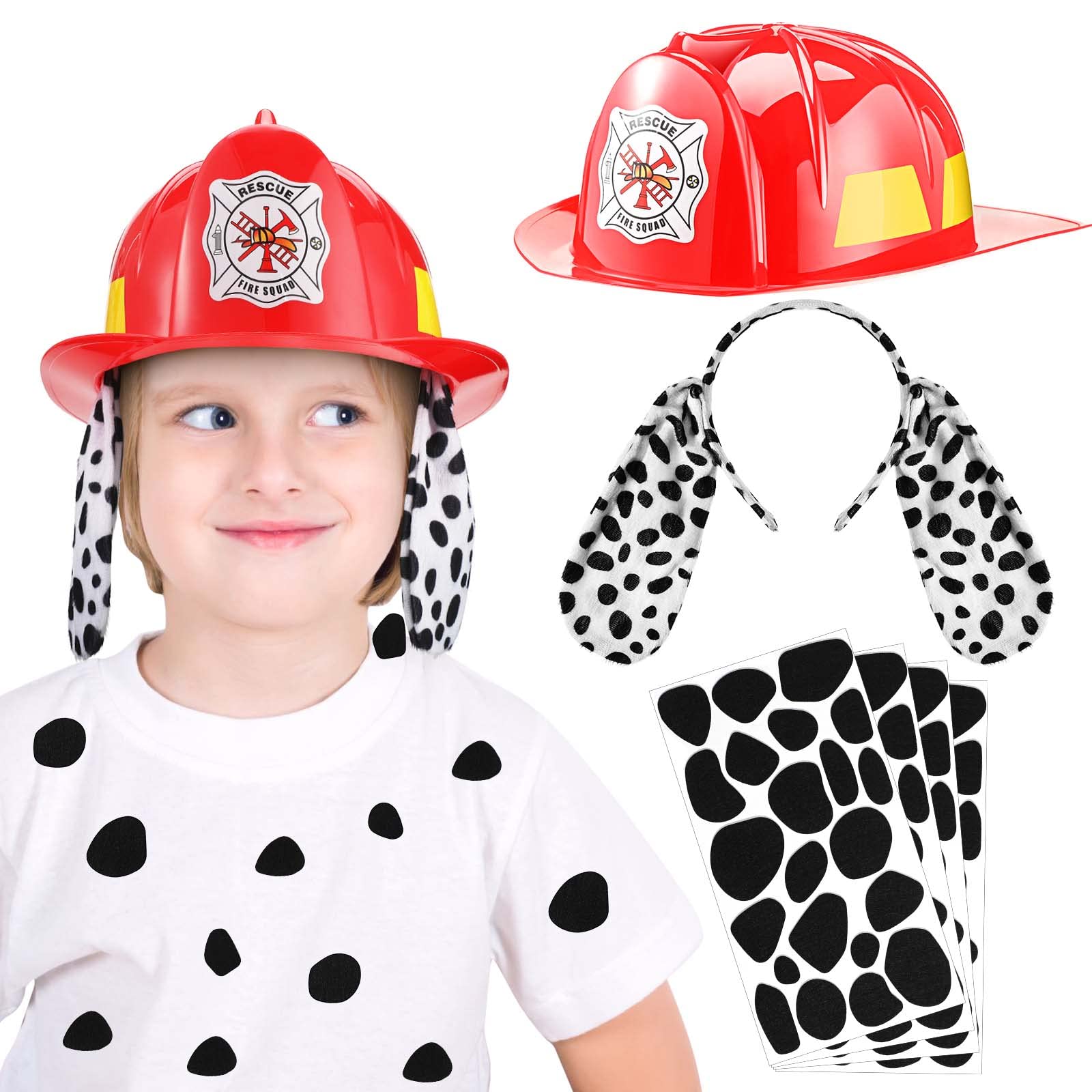 Buy 6 Pieces Firefighter Dalmatian Dog Costume Set with Dog Ear Headband, Fire Hat and 4 Sheets