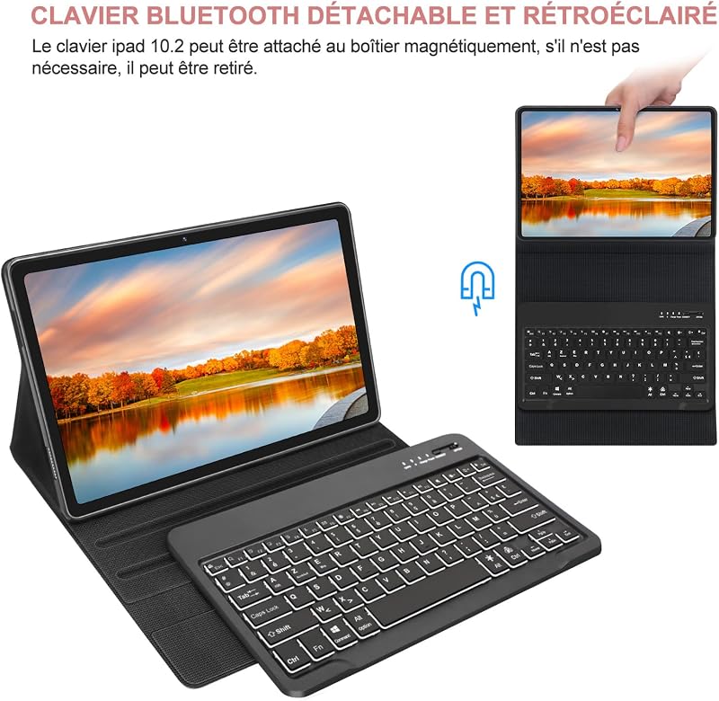 JADEMALL Samsung Galaxy Tab S8 Plus/S7 FE/S7 Plus 12.4" Mágneses QWERTZ Billentyűzet Tok Világítással