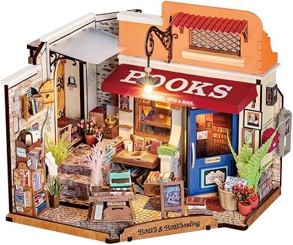 Rowood Miniature House Kit,Mothers Day Mini House Building Kit with LED,DIY Dollhouse Craft Kits for Adults,Birthday for Women Ages 14+Corner Bookstore