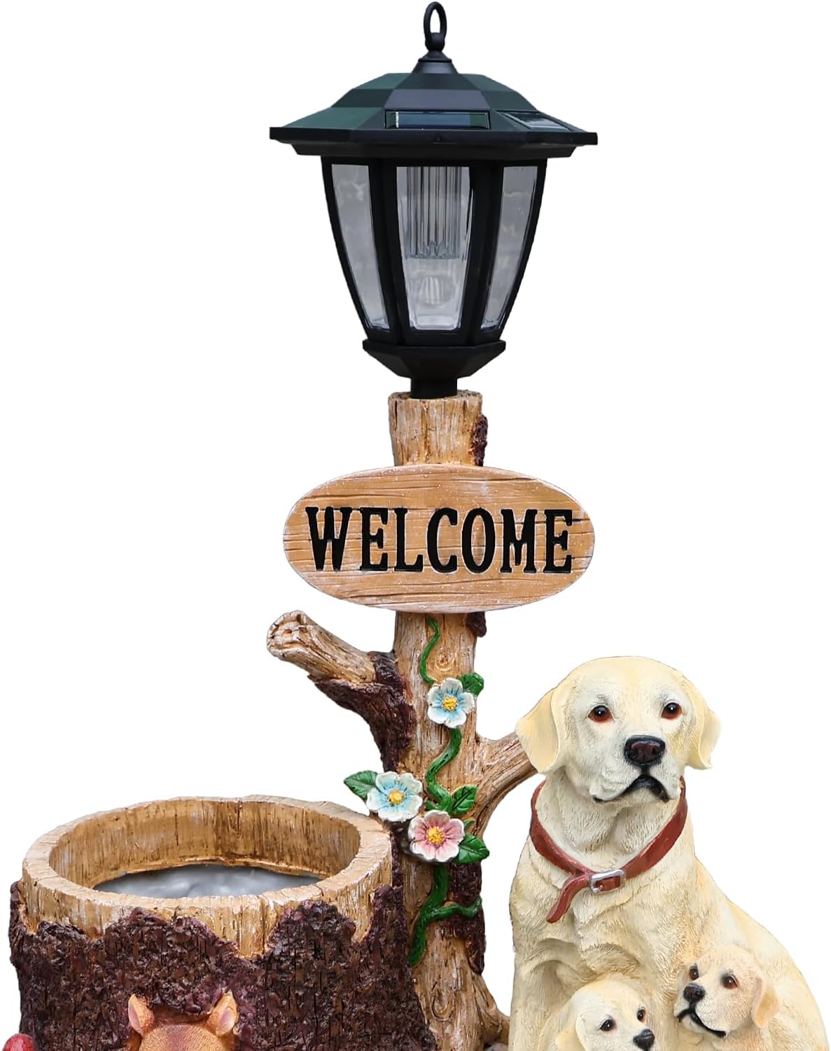 Solar Outdoor Floor Lamp with Animal Planter Base, Resin Garden Light with Welcome Sign and Built-In Flower Pot, Decorative Standing Lamp for Patio Porch Lawn Yard Walkway Entryway Decor (L)
