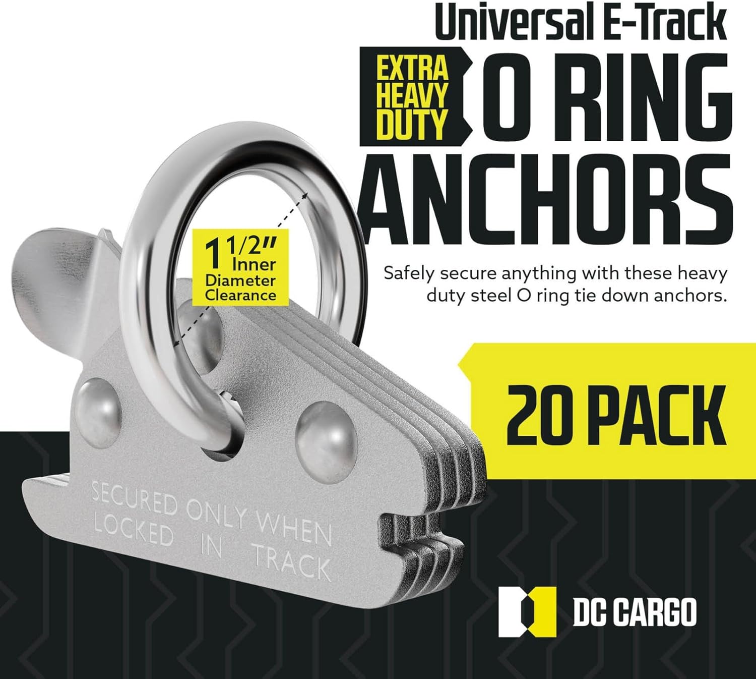 DC Cargo Mall Extra Heavy Duty Steel O-Ring (Pack of 20) 6000Lbs Break Strength - E Track Accessories Tie-Down Anchors for E-Track Tie-Down System
