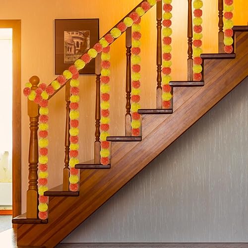 Miniatura 7 de 5 Piezas Guirnalda de Caléndula para Decoración, 5 Pies Flores Artificiales de Caléndula Decoraciones Diwali para el Hogar, Cabezas de Caléndula