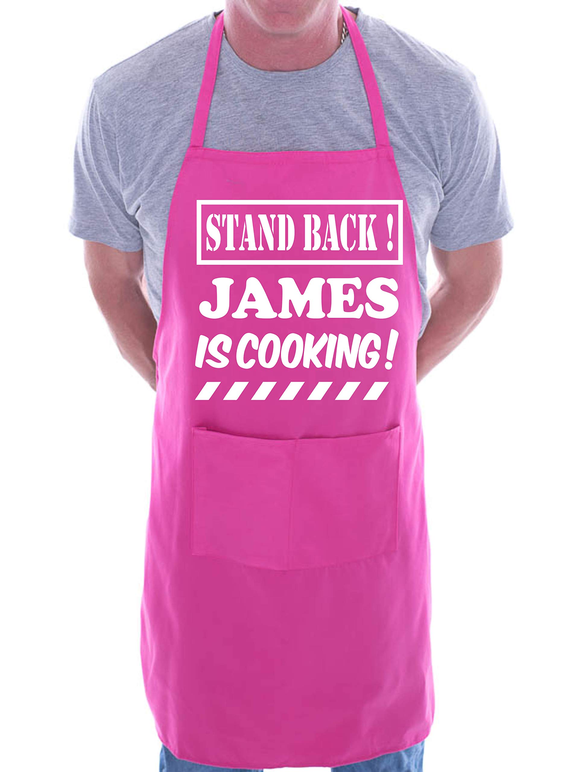Print4u Men's Pink Customised Apron Stand Back James Is Cooking