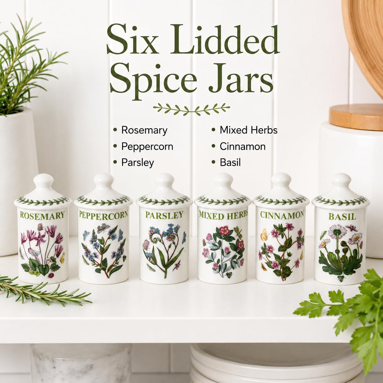 HERB CLEANSE 6本セット Portmeirion Botanic Garden Spice Jars Set of 6 | Porcelain | 4.5