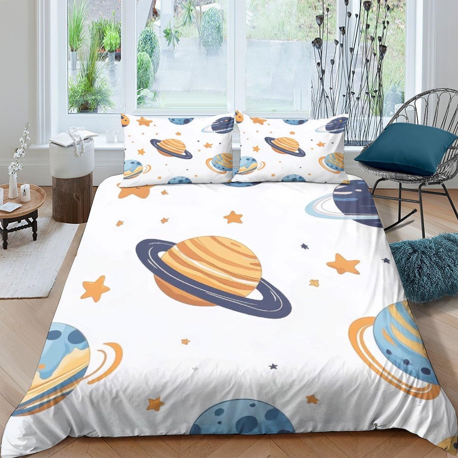 Ctjqhvkz Style-4 3D Printed Saturn Galaxy Fitted Sheet Microfiber Soft Breathable Cosmic Planet Mattress Cover For Bedroom Dorm Decor Single（135X200cm）