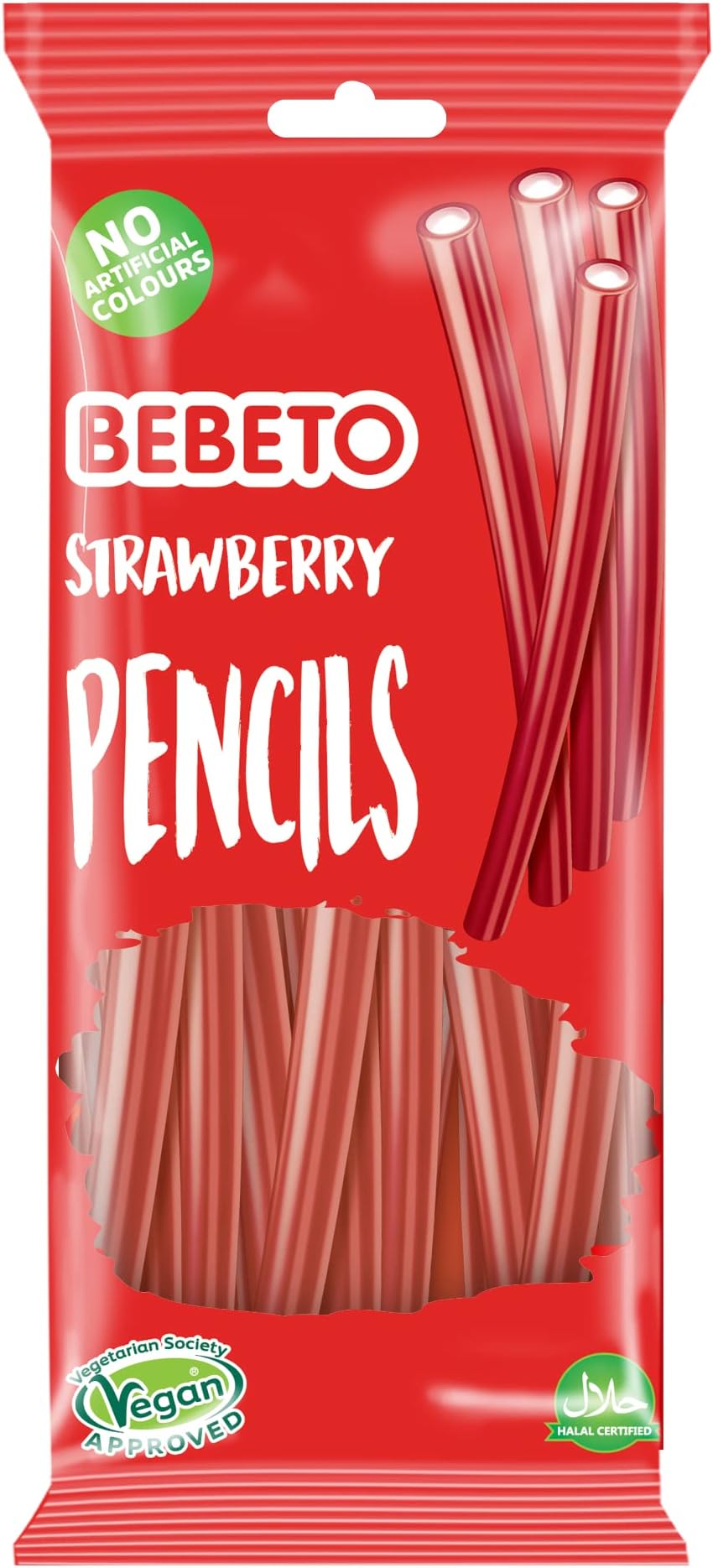 BebetoStrawberry Pencils, Chewy Fruity Gummy Pencil Sweets, Single Pack, 160g, White