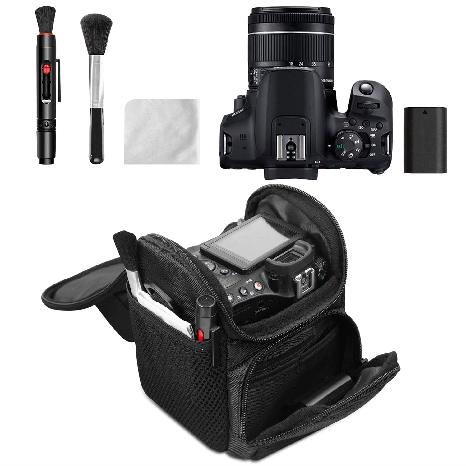 FOSOTO Bolsa Protectora para Cámaras DSLR, Estuche para Cámara, Bolso Bandolera para Canon EOS 2000D 4000D 90D 6D M50, Nikon D3500 D3200 D7000, Sony Alpha 7IV 6400, Olympus OM-D E-M10 (Negra)