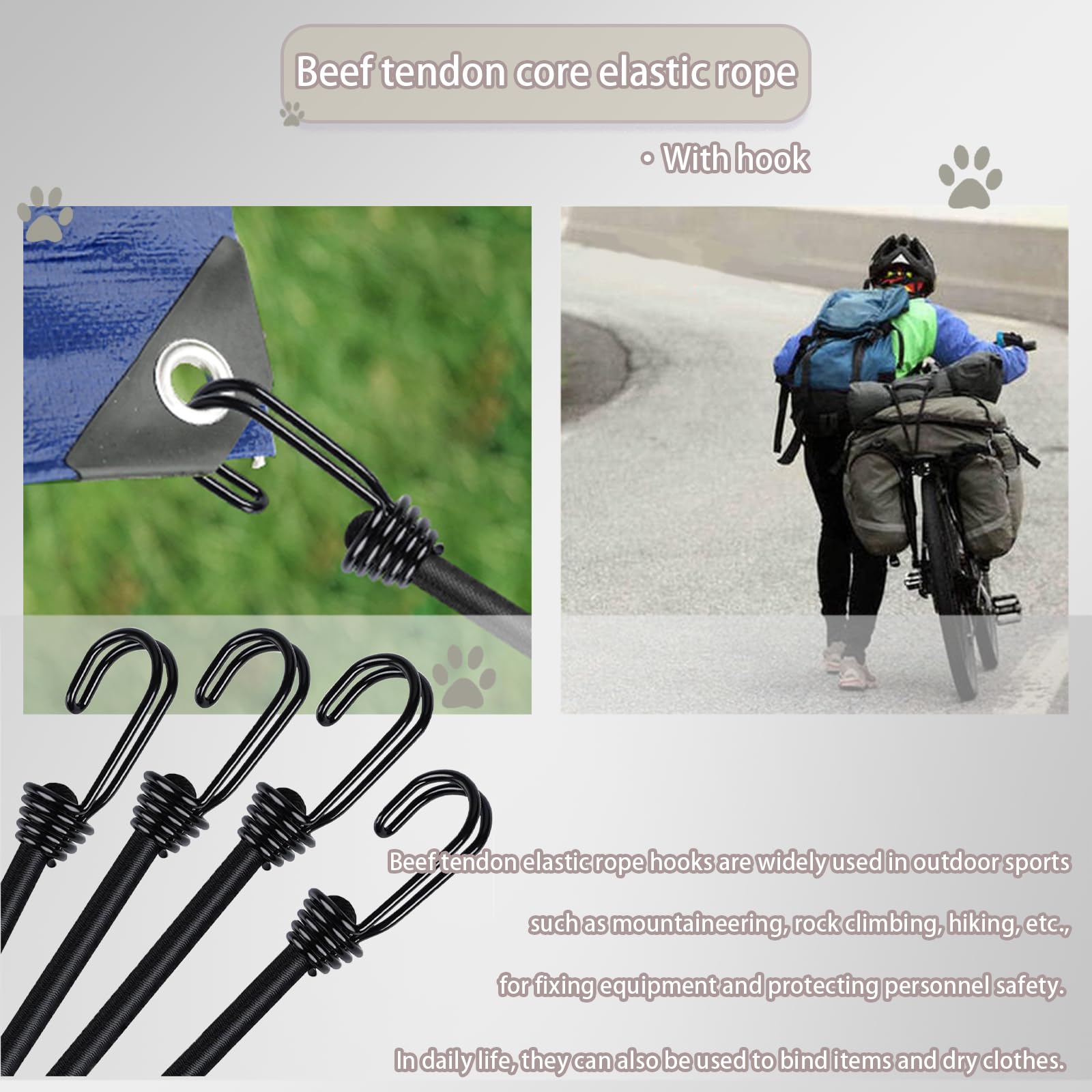 100CM hook elastic rope, 4-pack, motorcycle helmet rope, luggage strap, heavy-duty elastic shock-absorbing rope - Image 2