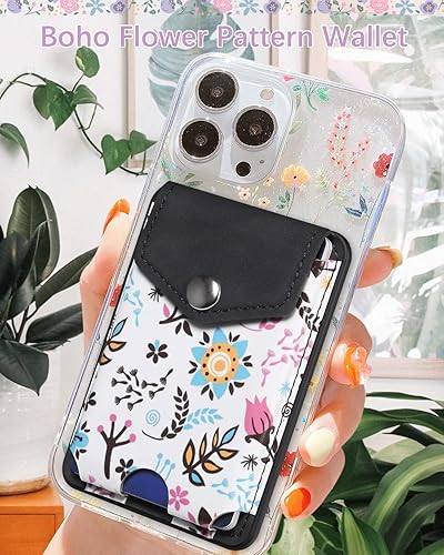 Miniatura 3 de LINYUNE Cartera Magsafe de Apple, tarjetero de cuero con patrón floral Fuerza súper magnéticaHasta 5 tarjetas Bloqueo RFID Cartera segura para