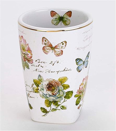 Avanti Linens - Vaso, taza decorativa para encimera, diseño floral (colección Butterfly Garden), color blanco