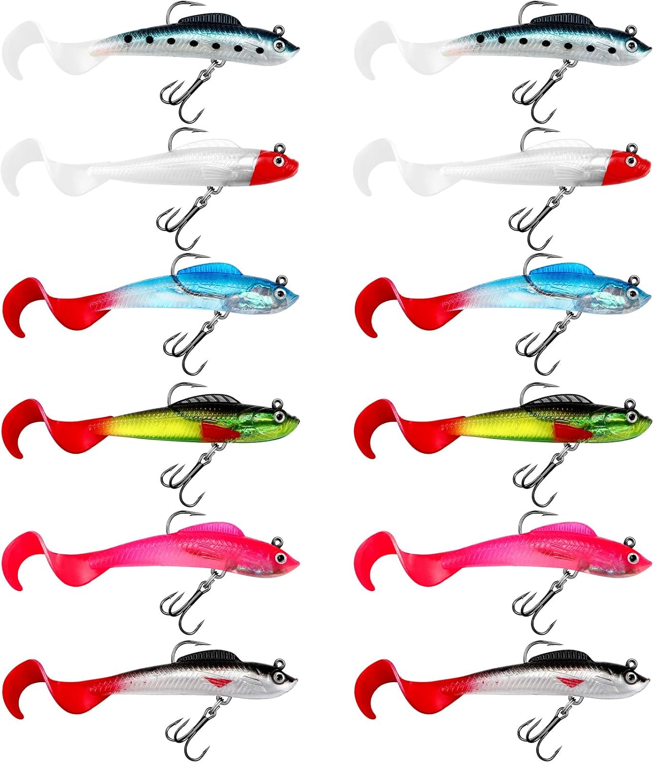 Fishing Lures Soft Plastic Lures for Bass Jig Head Swimbait Lifelike Soft Plastic Baits Tackle Kit for Saltwater and Freshwater, Multicolor