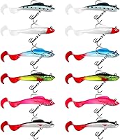 Vista 9 de Skylety 24 señuelos de pesca, señuelos de plástico suave para lubina, cabeza de jig, Swimbait, kit de aparejos de plástico suave realista para agua