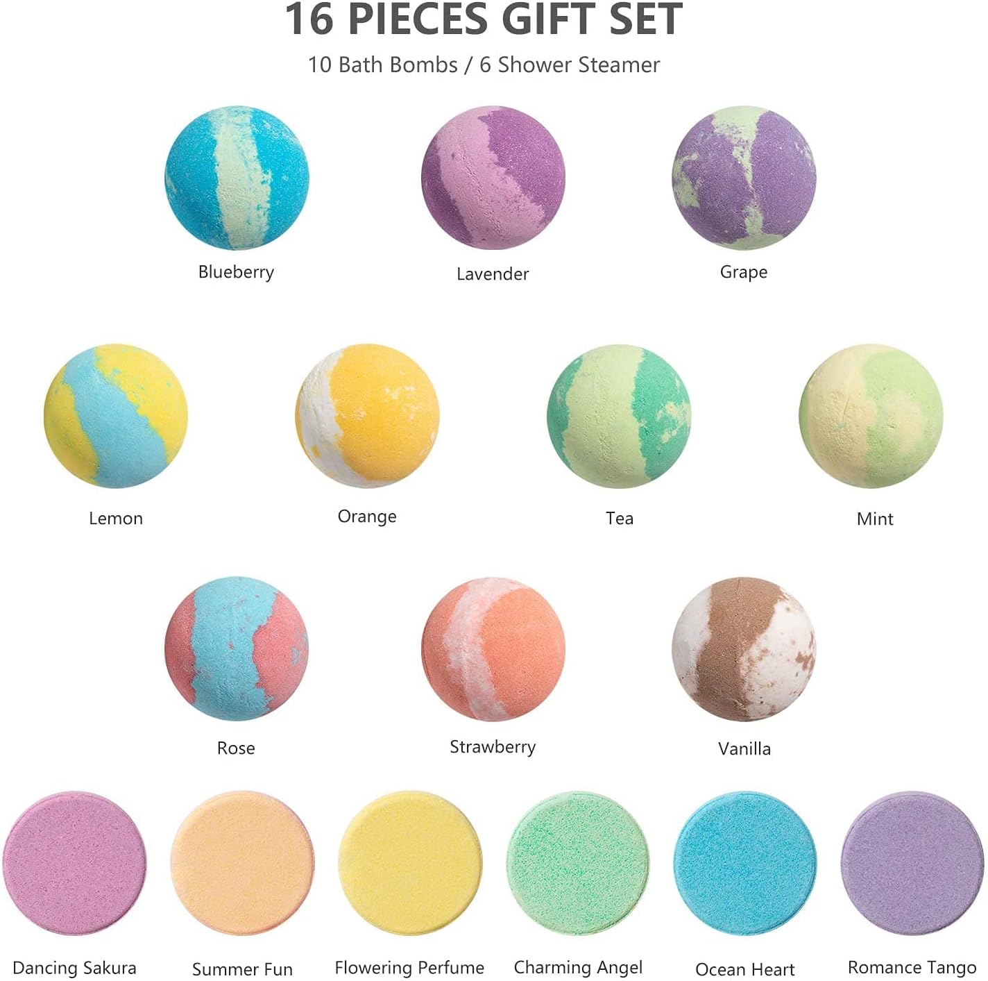 Bath Bomb Gift Set for Women (3.5OZX10 Bath Bombs+6 Shower Steamers) Essential Oils Sea Salt Relieve Stress Moisturizes Skin Handmade SPA Bath Bombs Xmas Gift for Women/Girls/Girlfriend