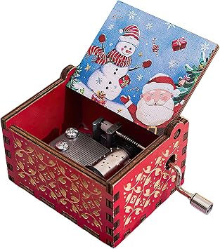Wooden Music Box for Christmas,Personalised Mini Music Box Gift Box Laser Engraved Vintage Wood Hand Crank Music Box, Christmas Music Boxes Wooden Musical Box Wooden Gift     C