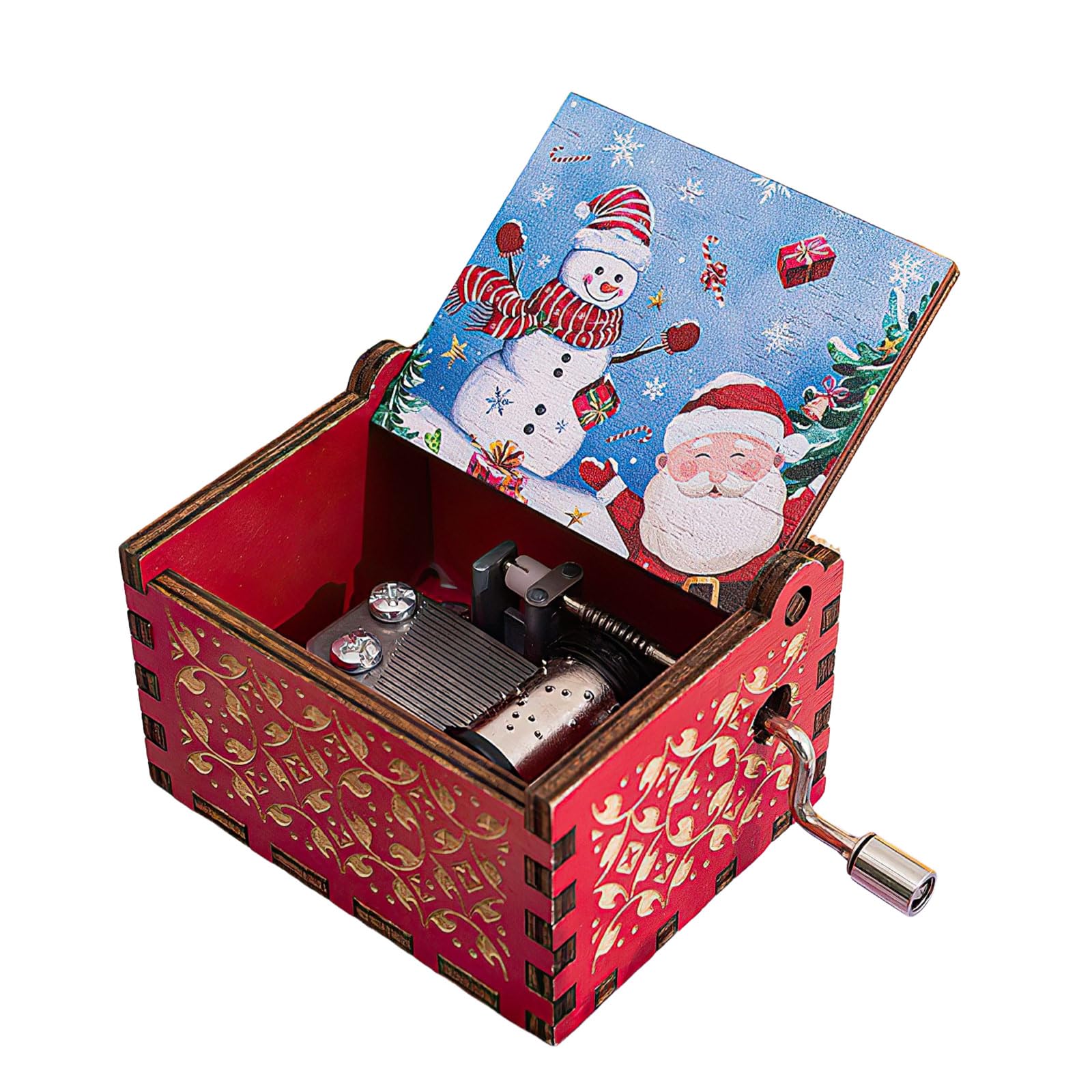 Wooden Music Box - Handcrank Musical Box, No Battery, Premium Wood & Metal Mechanism, for Her, You Are My Sunshine (Red)