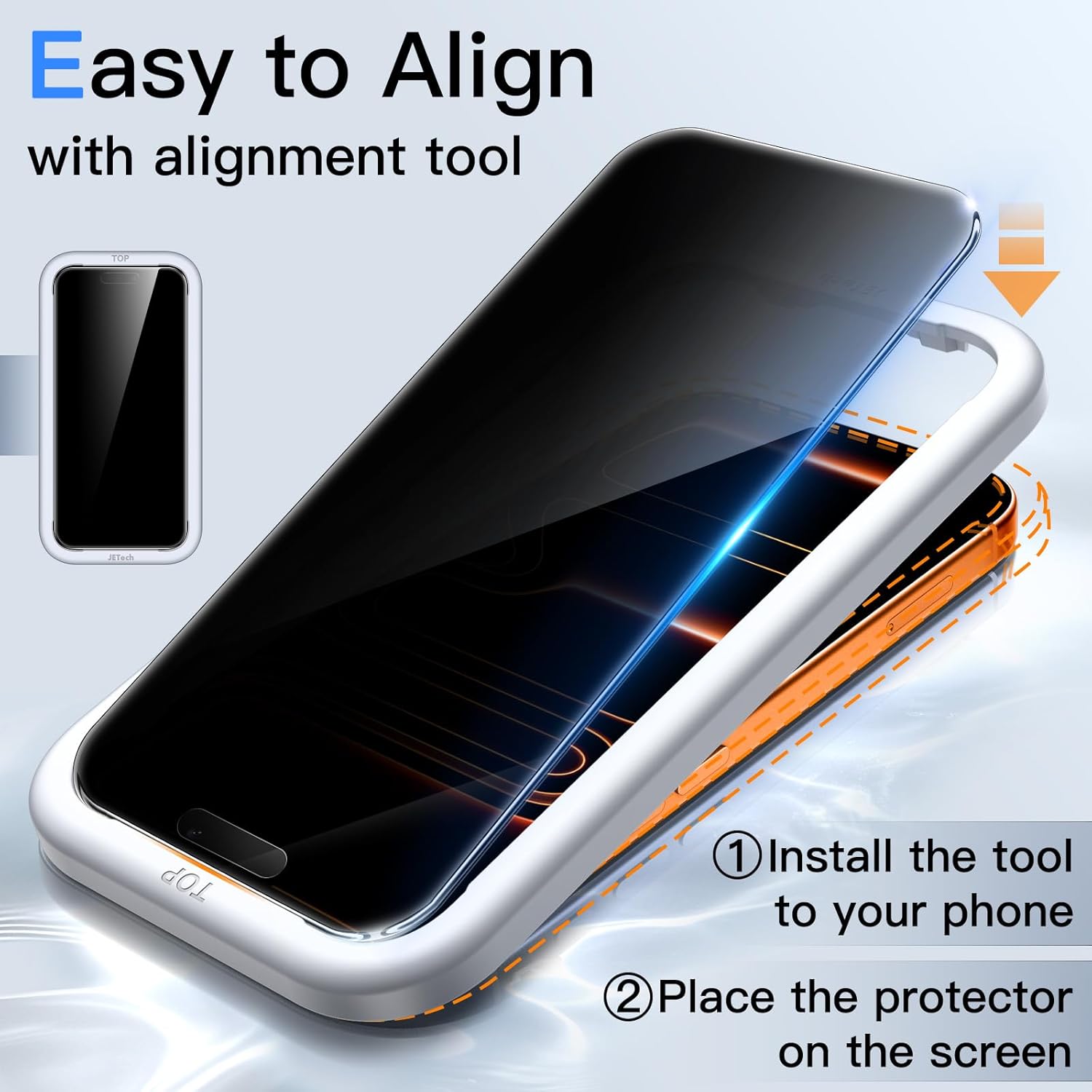 JETech 360 Degree Privacy Screen Protector for iPhone 17 Pro Max 6.9-Inch, 4-Way Anti-Spy Tempered Glass Film with Easy Installation Tool, 2-Pack