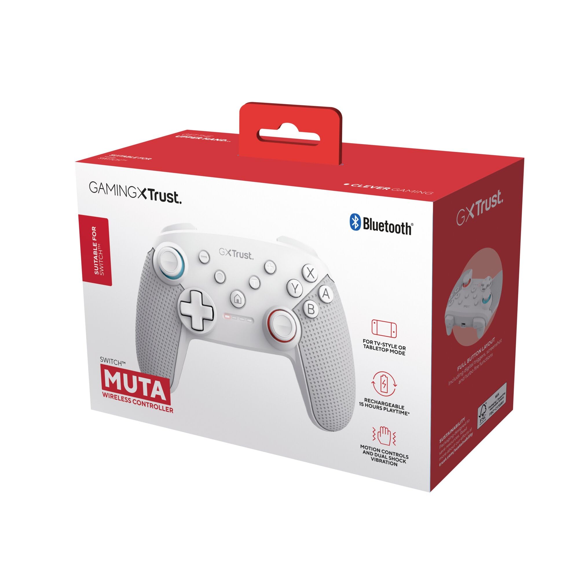 GXTrust 1246W Muta Controller Nintendo Switch Wireless con Bluetooth, Vibrazione Dual Shock, Sensore di Movimento, Pulsante Turbo, 15h di Gioco, Gamepad per Nintendo Switch, Lite, OLED, Bianco