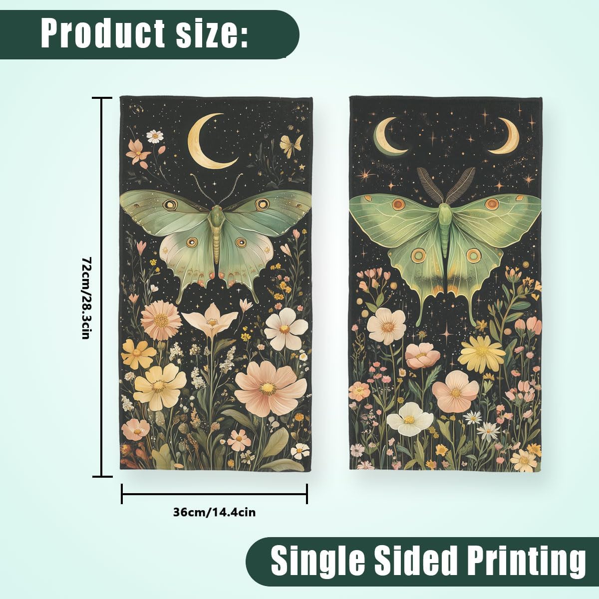 Moon Phase Moth Garden Hand Towels Bathroom Set of 2 Absorbent Luna Moth Flowers Kitchen Towels Set of 2 Face Towels for Bathroom Gym Hotel Sport Decor Gifts for Women Man 14.4"x28.3" - Image 3