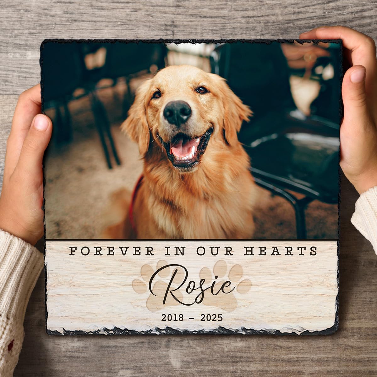 Personalized Dog Memorial Stone - Forever in Our Heart Pet Loss Sympathy Gift, Custom Remembrance Plaque for Dogs, in Memory Keepsake for Pet Passing, Tribute for Puppy Loss, Square Shape