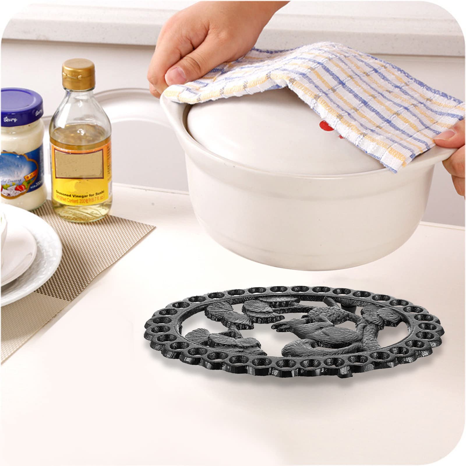 Sottopentola Ovale In Ghisa Vintage - Decorativo E Multifunzione, Per Cucina E Tavolo, Termico E Resistente, Design Unico, Dimensioni 24,3x18,3 Cm - 6
