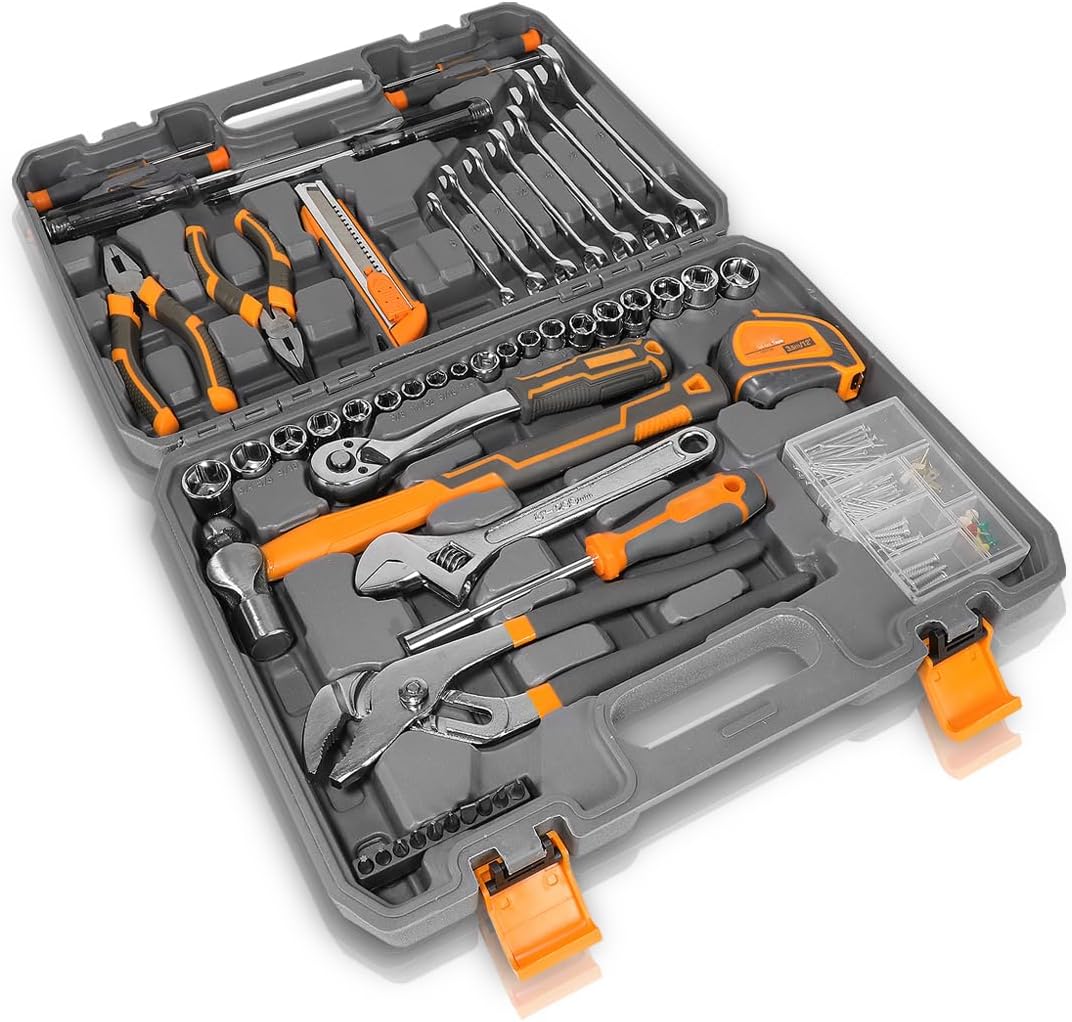Auto Dynasty 160pcs Tool Box Set Household Repair Tool Kit with Storage Case Fits Home, Garage, Office and College Dormitory Use, Orange