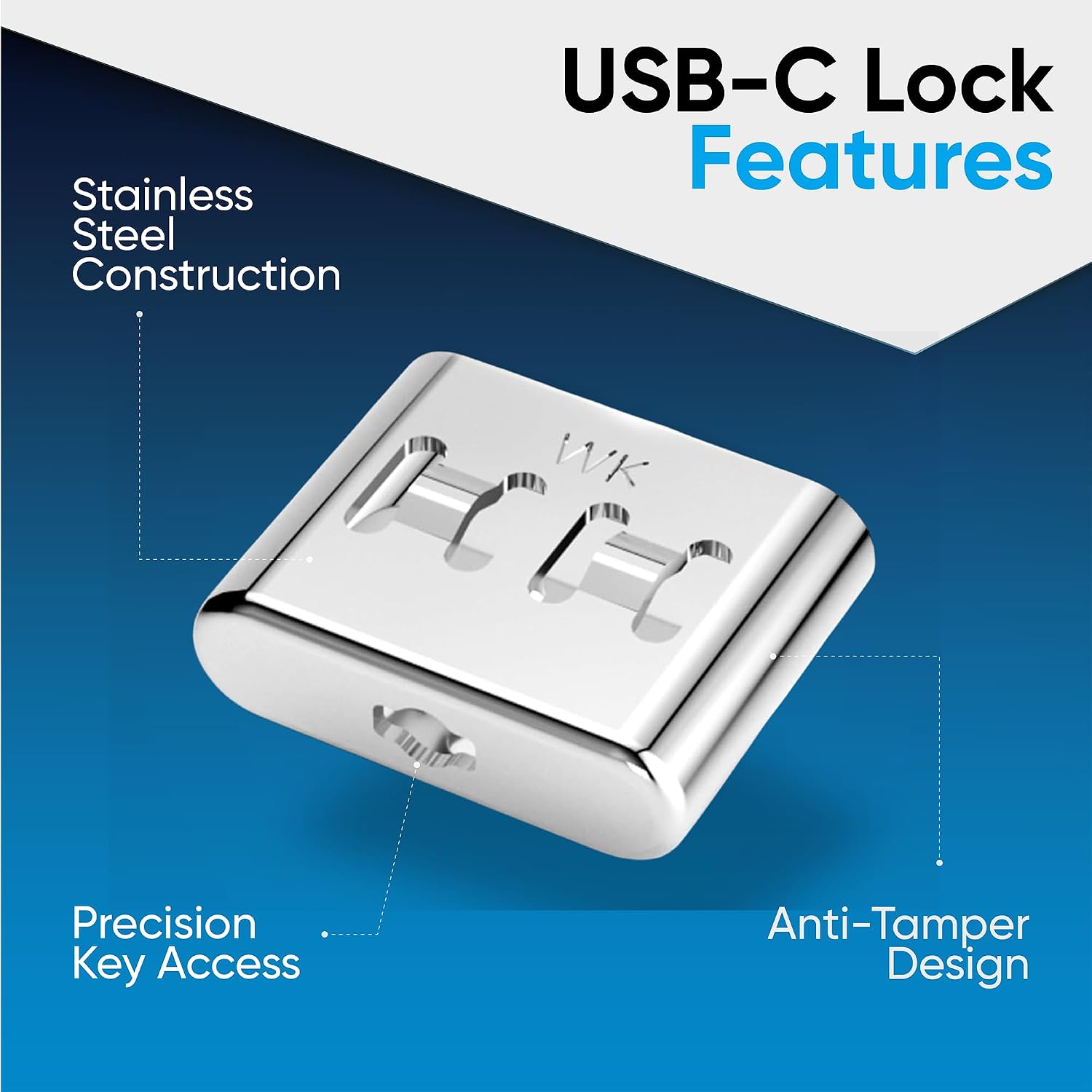 USB C Port Blockers 5 Pack, Stainless Steel Security Locks with Key