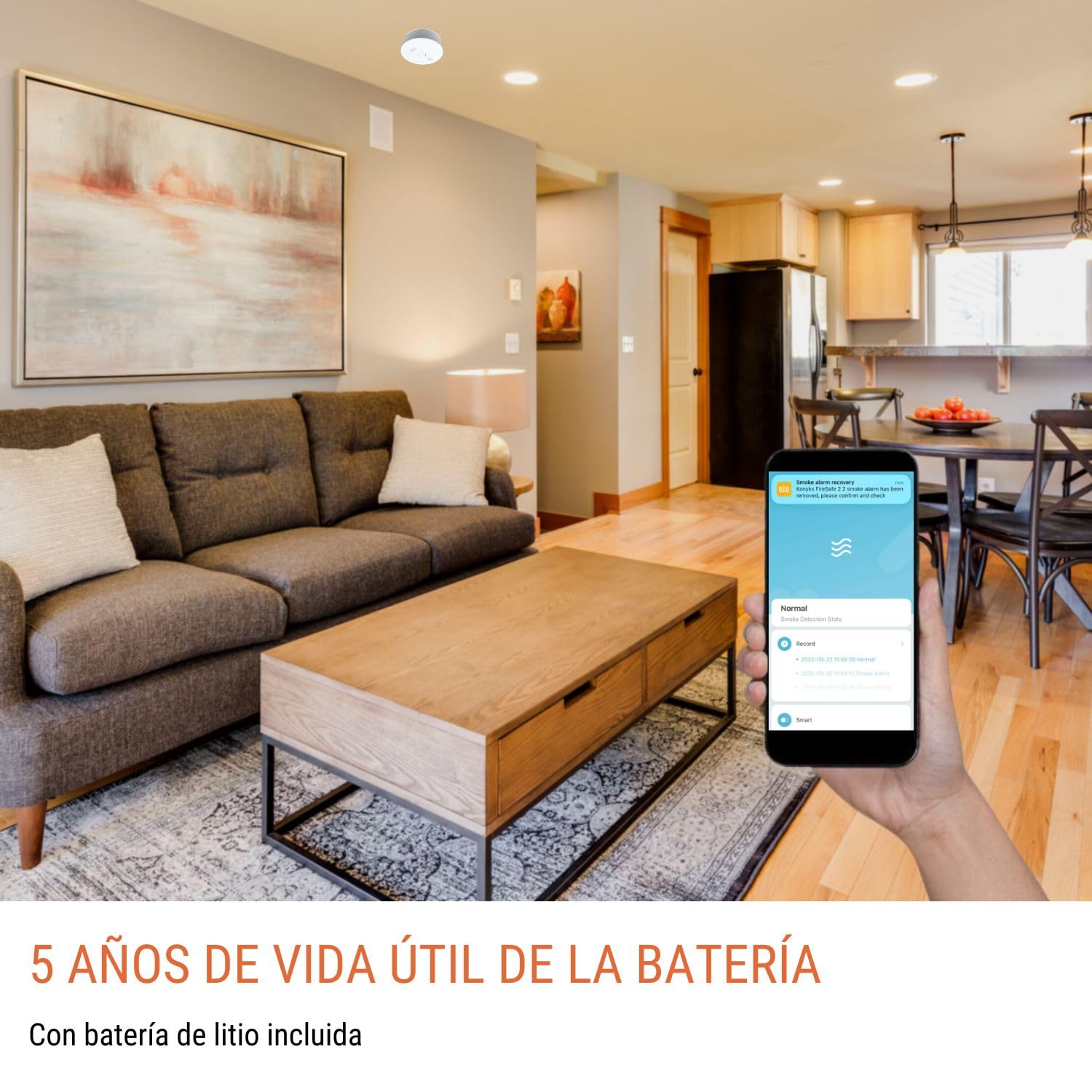 Konyks Firesafe 2, Detector de Humo con conexión Wi-FI, Notificaciones por Smartphone, Escenarios domóticos, No Requiere hub - Autonomia 5 años.