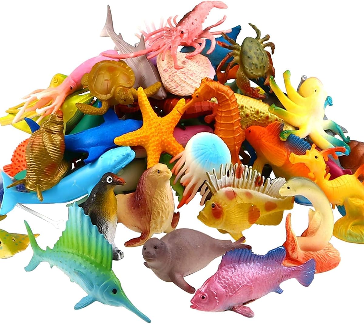 Paquete de 52 juguetes de animales del océano para niños, minifiguras surtidas de criaturas marinas | Figuras realistas de vida marina de plástico de vinilo, mesas de agua, contenedores sensoriales, proyecto escolar, recuerdos de fiesta bajo el mar, decoración para pasteles