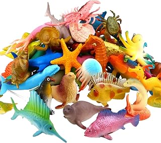 Funcorn Toys 52 Pack Ocean Sea Animals - Realistic Mini Vinyl Figures, Bath Toys, Party Favors, Cake Toppers for Kids 3+