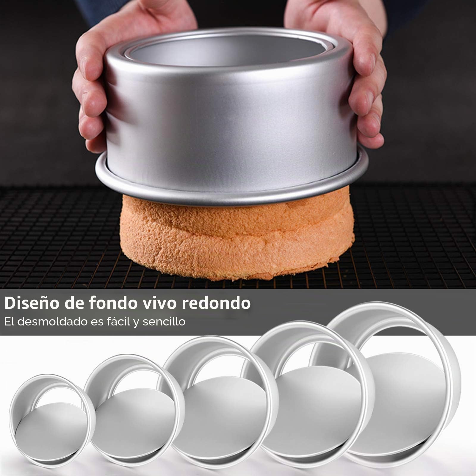 Moldes para Pasteles, Antiadherentes Redondo Aluminio Anodizado Molde de Horno Tartas con Base Desmontable, Conveniente para Cumpleaños, Reunion de amigos (5 Piezas)