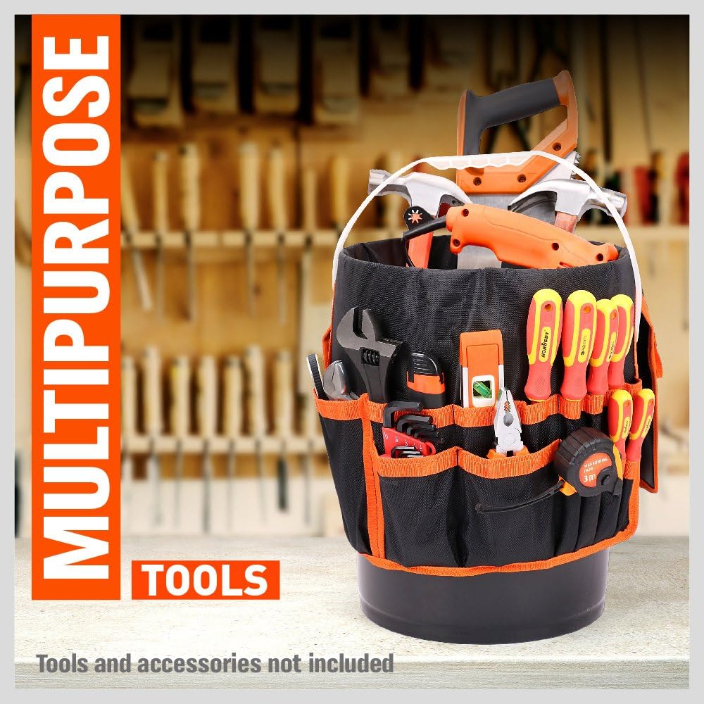 HORUSDY Bucket Tool Organizer, for 5 Gallon Bucket, 1680D Polyester, Waterproof & Durable