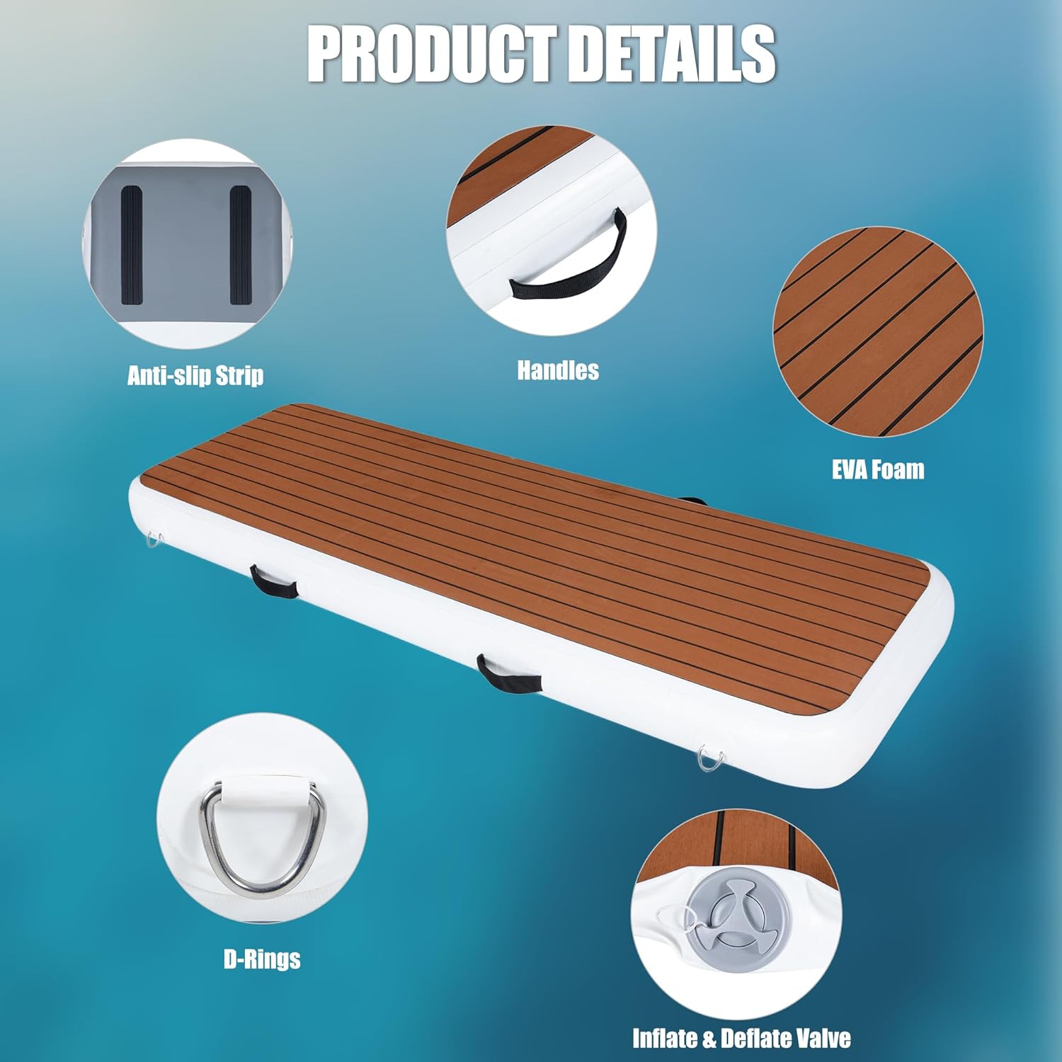 Inflatable Gangway for Yachts & Boats, Extra Width and Durable Dock Gangway with Non-Slip Surface, Porable and Space-Saving Floating Platform Connecting the Yachts and the Docks, 79"*26"*6"