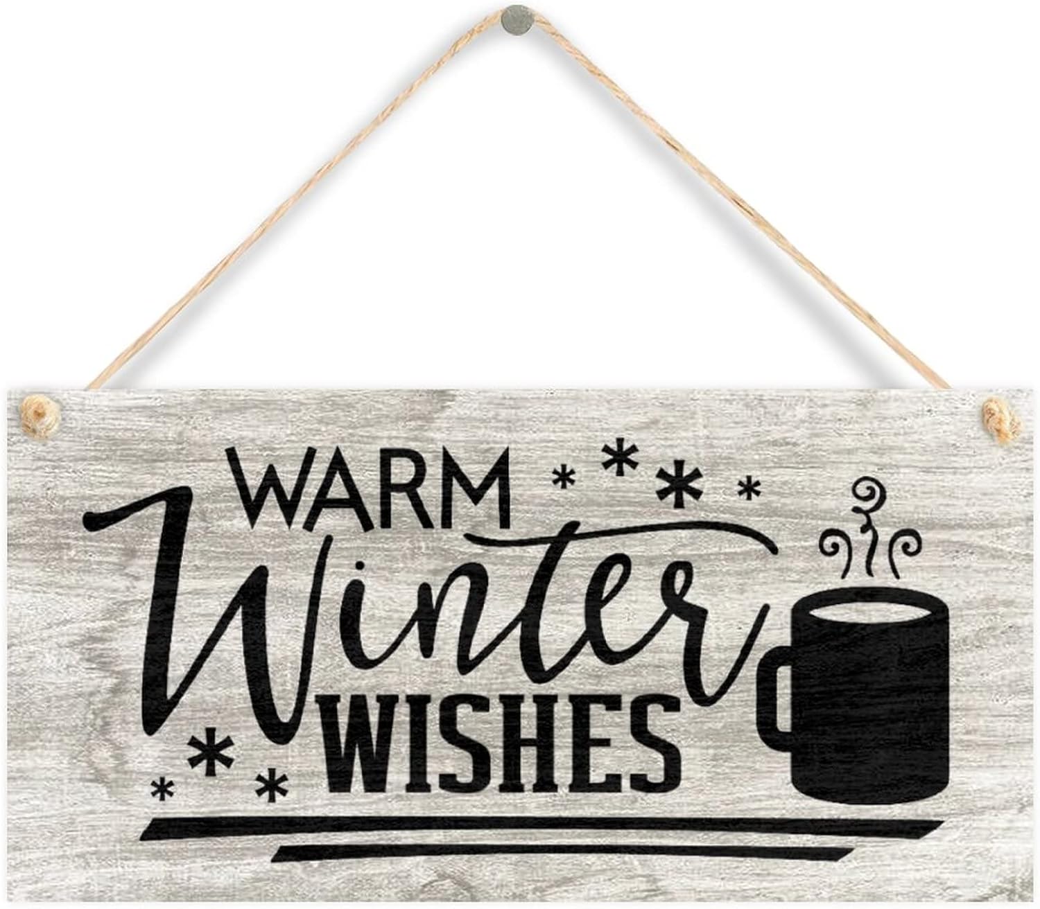 Rustic Wood Sign Vintage Wall Plaque Warm Winter Wishes Distressed Look Wooden Sign Wall Pediments Hanging Art Plaque Home Decor for Farmhouse Door Yard Porch Winter Christmas Decor Sign