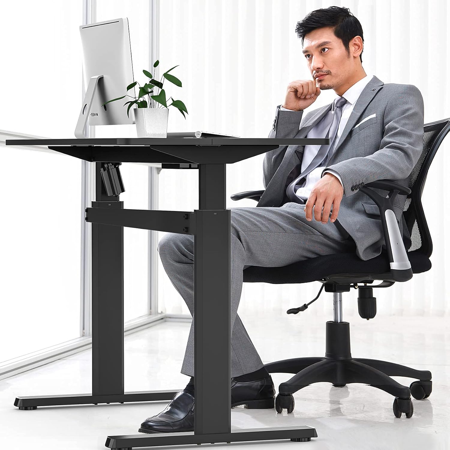 IMLIB Standing Desk, 48 x 24 Inch Electric Height Adjustable Sit Stand Desk Home Office Workstation, Memory Preset Computer Desk (Black Frame + Black Desktop) : Office Products