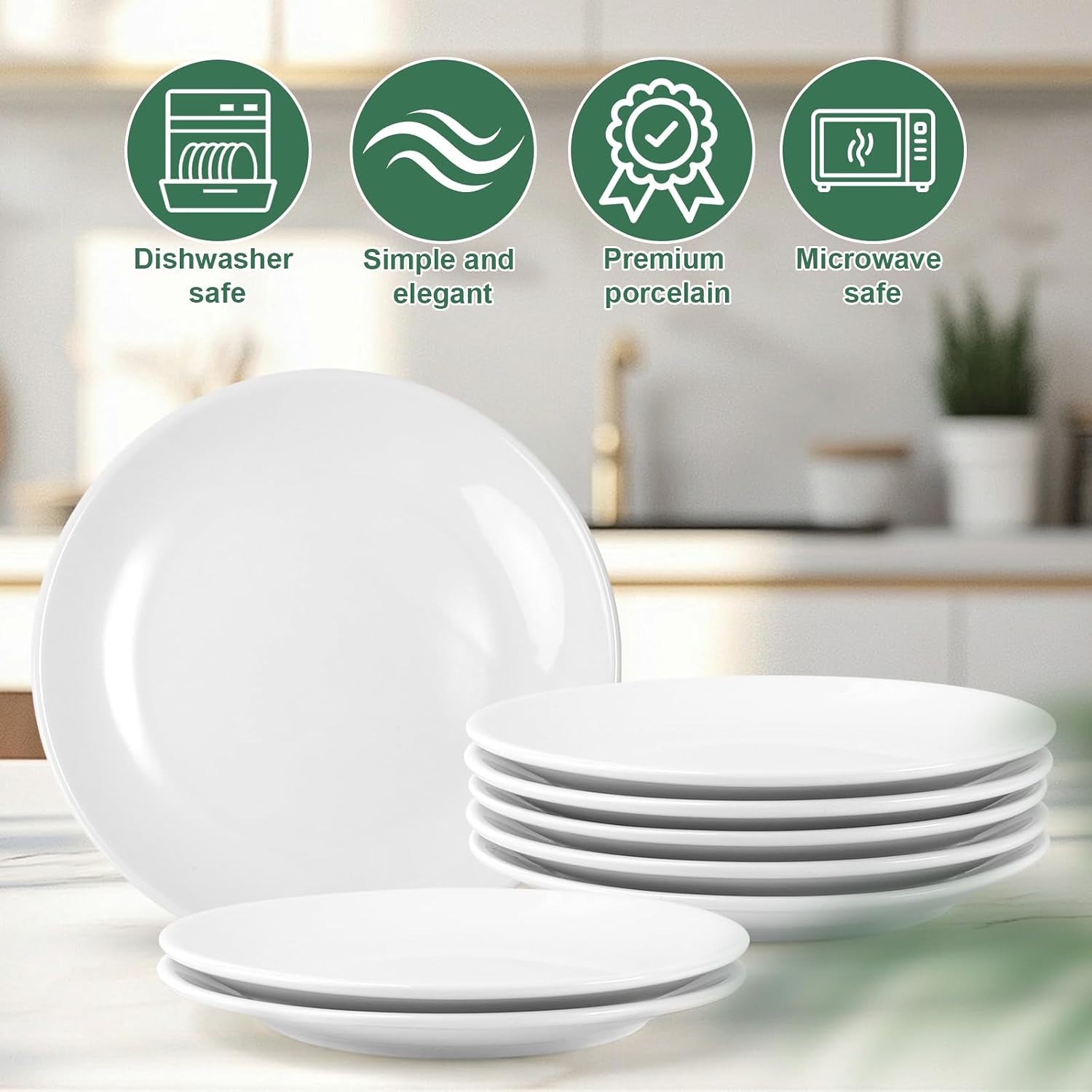 Set Of 6 8 Inch White Dinner Plates | Ceramic Salad Plates, Ceramic Appetizer Plate, White Dessert Plate, Microwave And Dishwasher Safe for Appetizers Salad Snacks