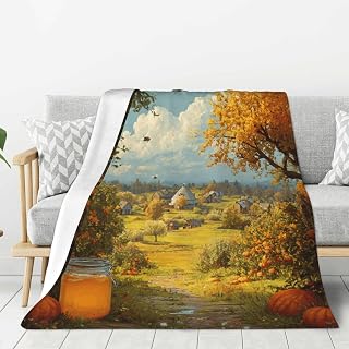 Fall Theme Rustic Farmhouse Fleece Blankets,Colorful Oil Painting Scenery Creates an Autumn Atmosphere,Wrinkle-Resistant & Non-Shedding for Comfortable Lounging On Cool Fall Evenings 40"X30"