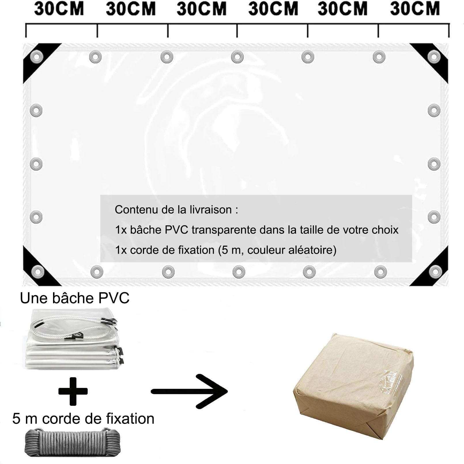 Bâche PVC Transparente 420g/m² avec Œillets, 2x2m - Bâche de Protection