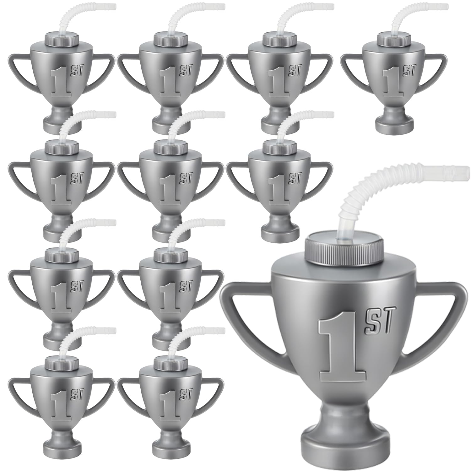 PAKCHOICE 12 Pcs Kids Party Cups Race Car Trophy Cups With Straws and Lids 12 Oz Plastic Race Car Birthday Party Supplies Holiday Gifts And Favors For