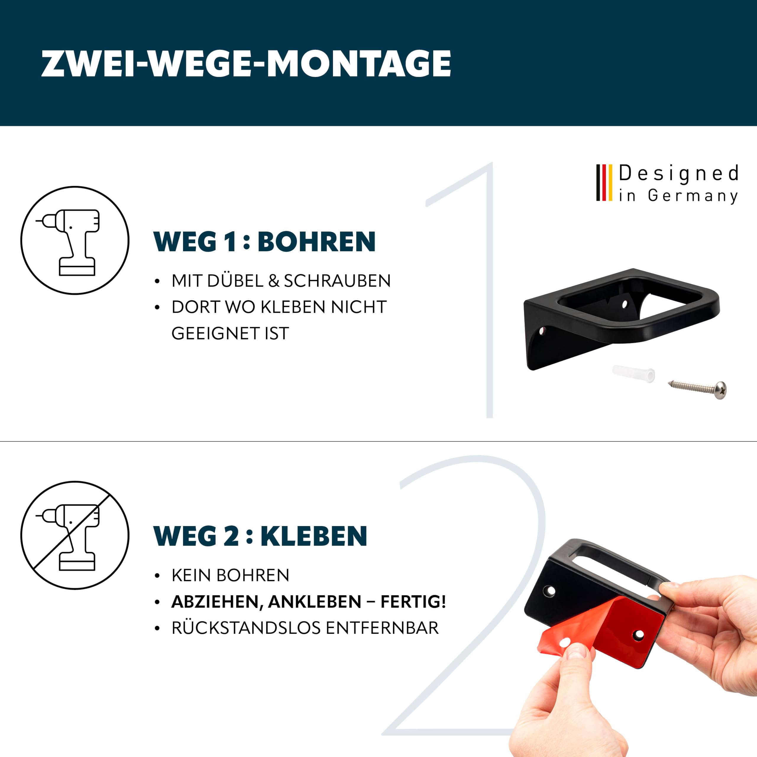 bremermann Badezimmer-Set Savona mit Soft-Touch Oberfläche inkl. Wandhalterung, eckiges Bad-Accessoires Set 2tlg. bestehend aus 1x Seifenspender und 1x Becher aus Kunststoff (Schwarz)