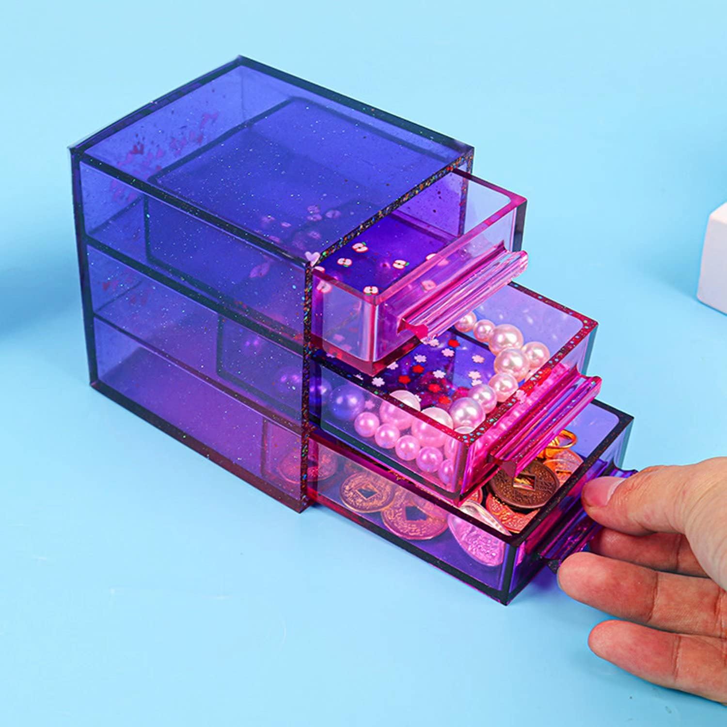 3-Drawer Jewelry Box Resin Molds Silicone 9pcs Compact Storage Organization Drawers Set Molds for Resin Casting Modular Storage Resin Silicone Molds for Epoxy Resin